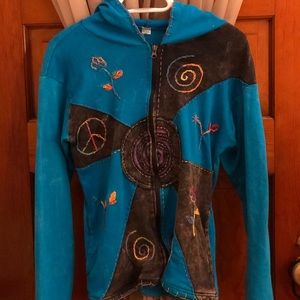 Unique home made blue zip up hoodie